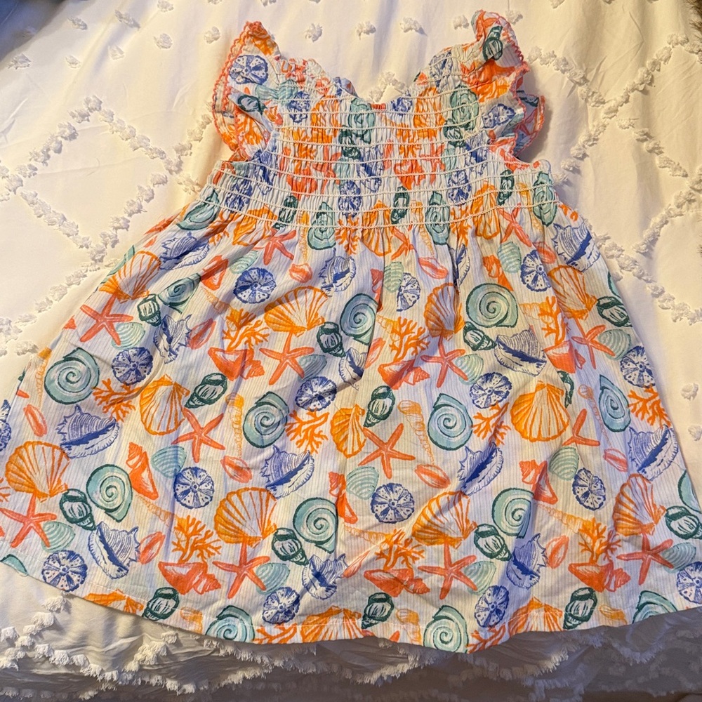 Kids Casual Dress - Orange and Blue Seashell Print